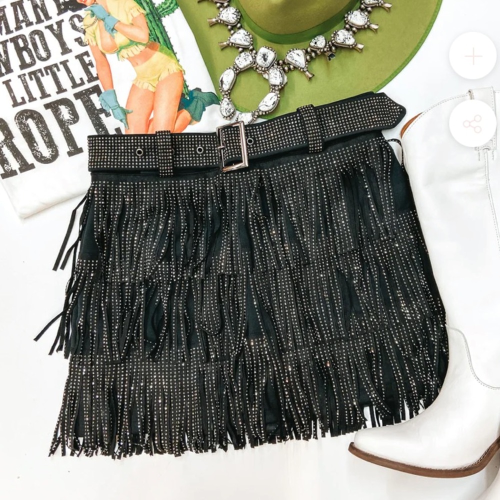 Black Fringe Rhinestone Skirt